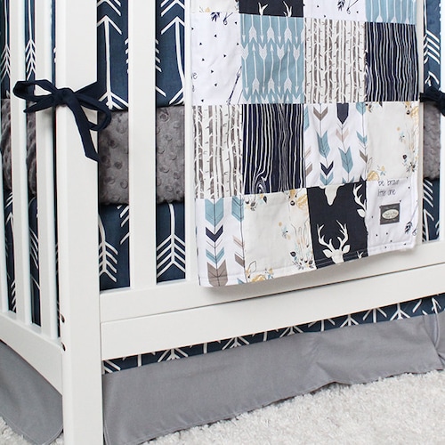 Crib Bedding Set Baby Boy Woodland Nursery in Navy Blue Buck Etsy