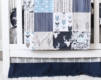 Woodland Nursery Bedding Set Deer Crib Bedding Navy Blue Etsy