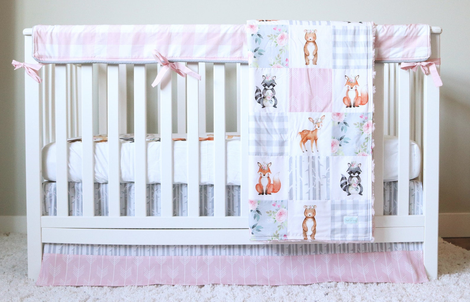 Woodland Crib Bedding Girl Deer Fox Bear Animals Crib Etsy