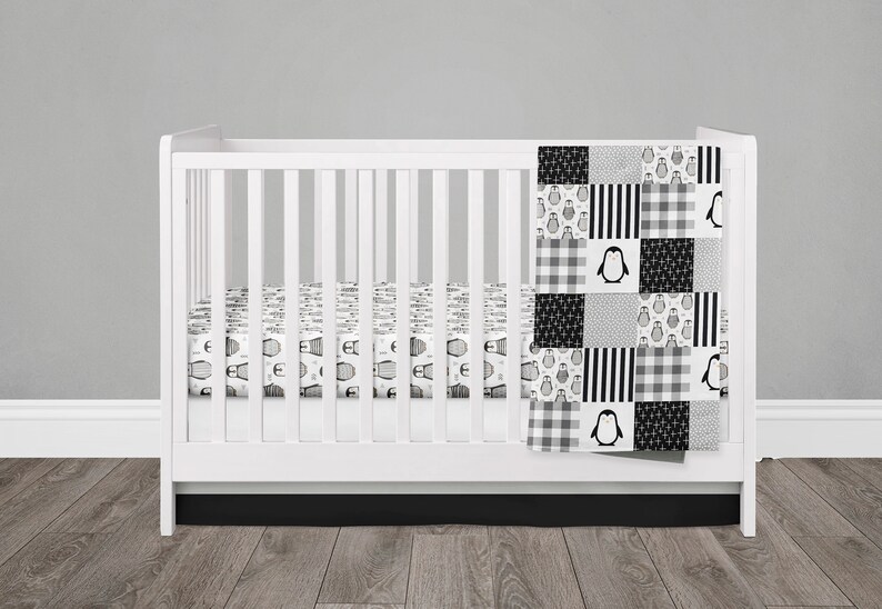 Crib Bedding Set in Black and White Penguin Baby Nursery Etsy
