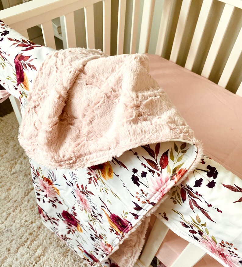 Floral Crib Bedding Set for Baby Girl Nursery Burgundy and Etsy