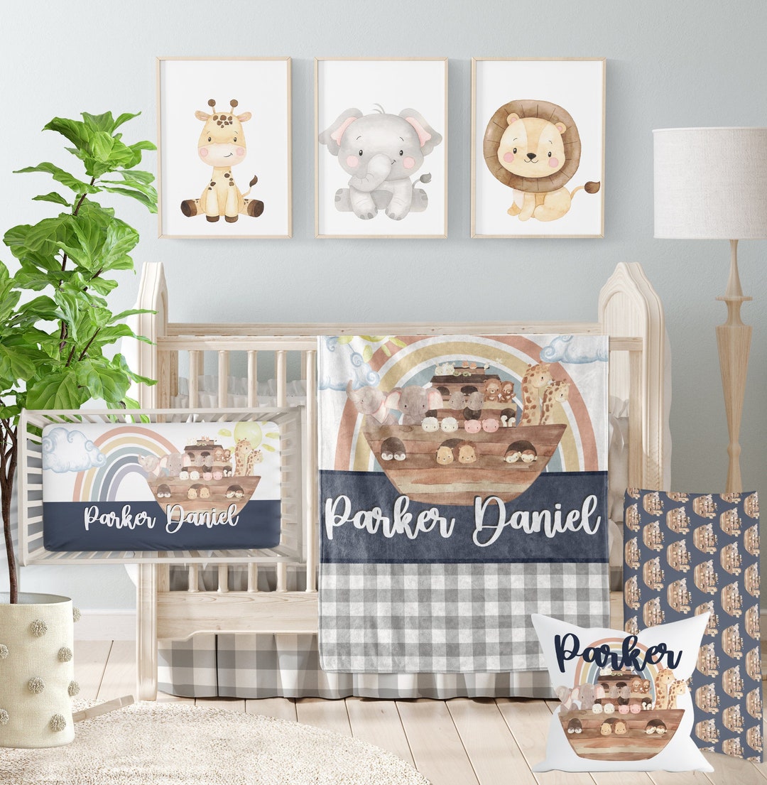 Noah's Ark Crib Bedding Set, Noahs Ark Nursery Personalized Baby Boy
