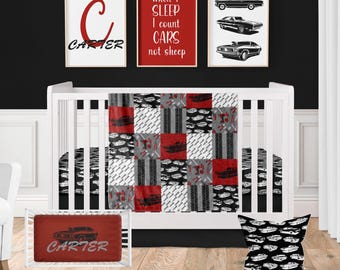 Muscle Car Baby Crib Bedding Set - Personalized Car-Themed Baby Blanket and Nursery Decor