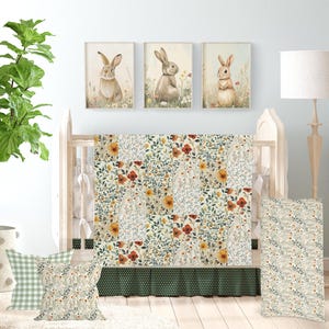 Floral Crib Bedding Set – Boho Baby Girl Nursery Decor, Wildflower Baby Bedding, Rustic Garden Theme