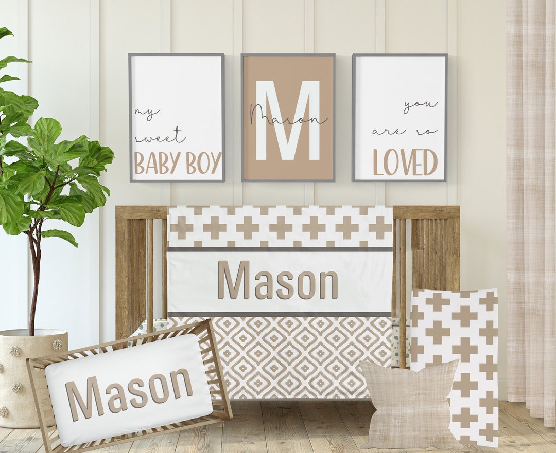 Tan Crib Bedding, Gender Neutral Nursery Baby Bedding, Beige Nursery