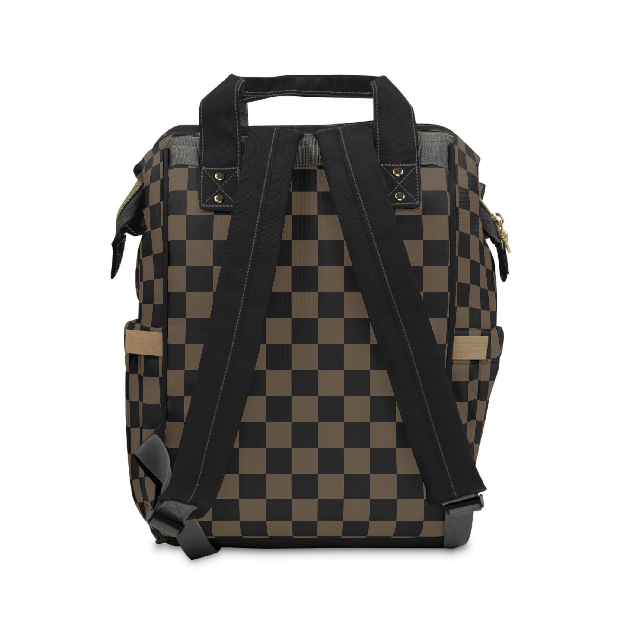Checkered Diaper Backpack Tote: Black & Tan Baby Bag - Etsy
