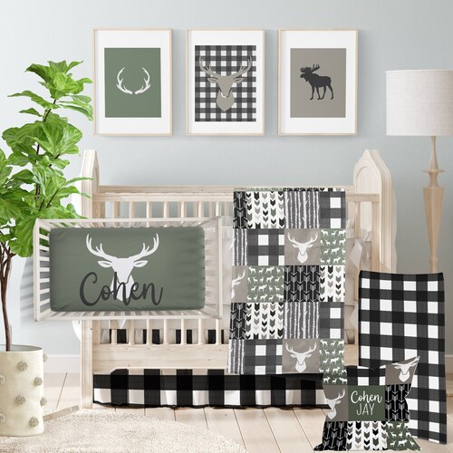 Boy Crib Bedding Buck Woodland Collection Etsy