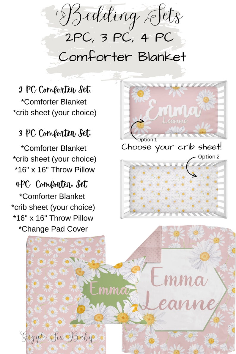 Daisy Crib Bedding Baby Girl Pink and Green Floral Daisies Etsy