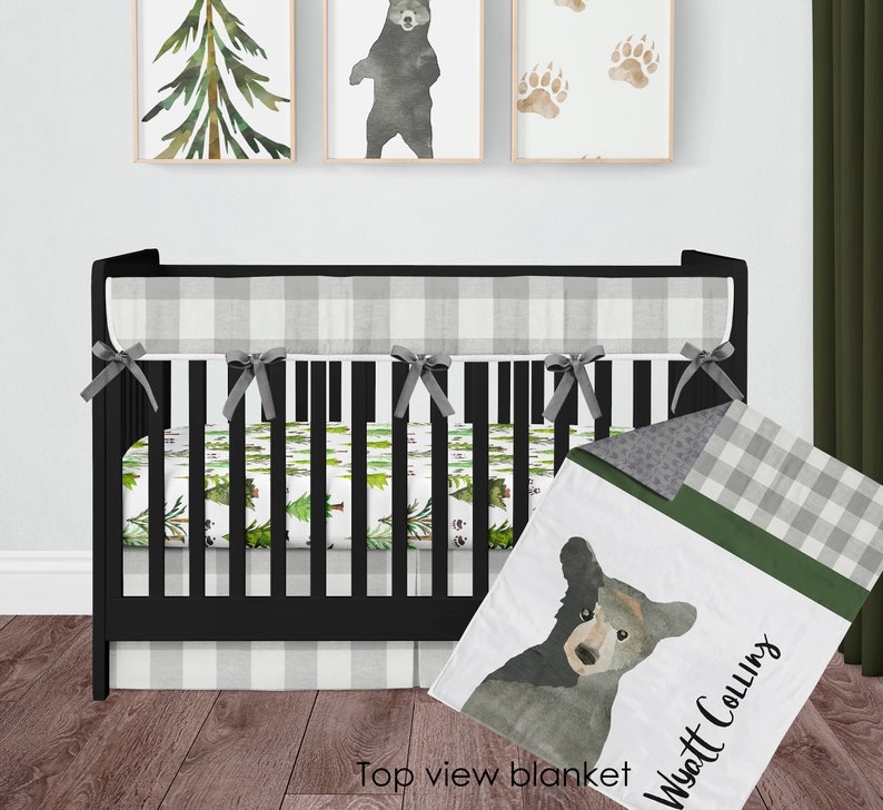 Bear Baby Boy Crib Bedding Gray Buffalo Plaid Crib Skirt Etsy