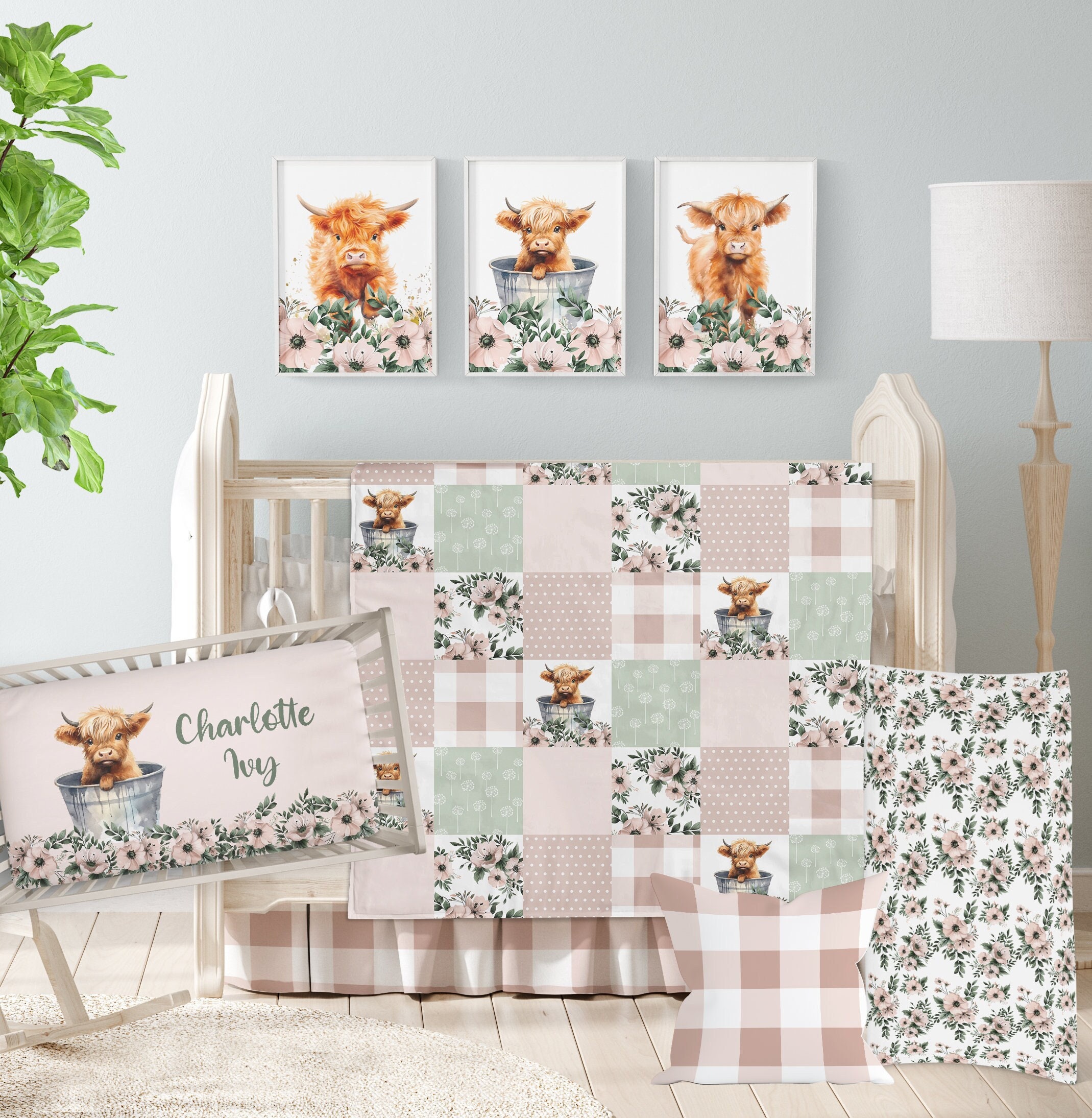 Highland Cow Crib Sheet HawSkgFub Highland Cow Boho Floral