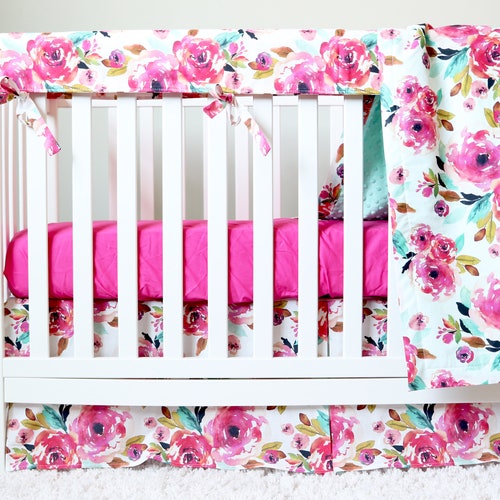 Floral Baby Girl Crib Set Nursery Bedding in Burgundy Purple Etsy