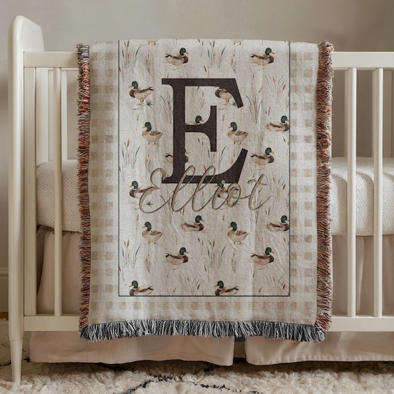 Personalized Mallard Duck Blanket, Gift for Baby Boy, Hunting Nursery, Woven Throw Blanket