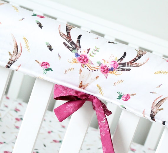 Girl Woodlands Crib Bedding Pink Green Deer Skull Nursery Etsy