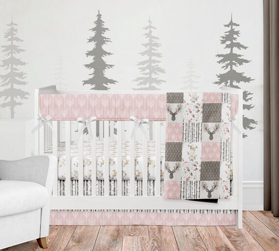 pink deer crib bedding