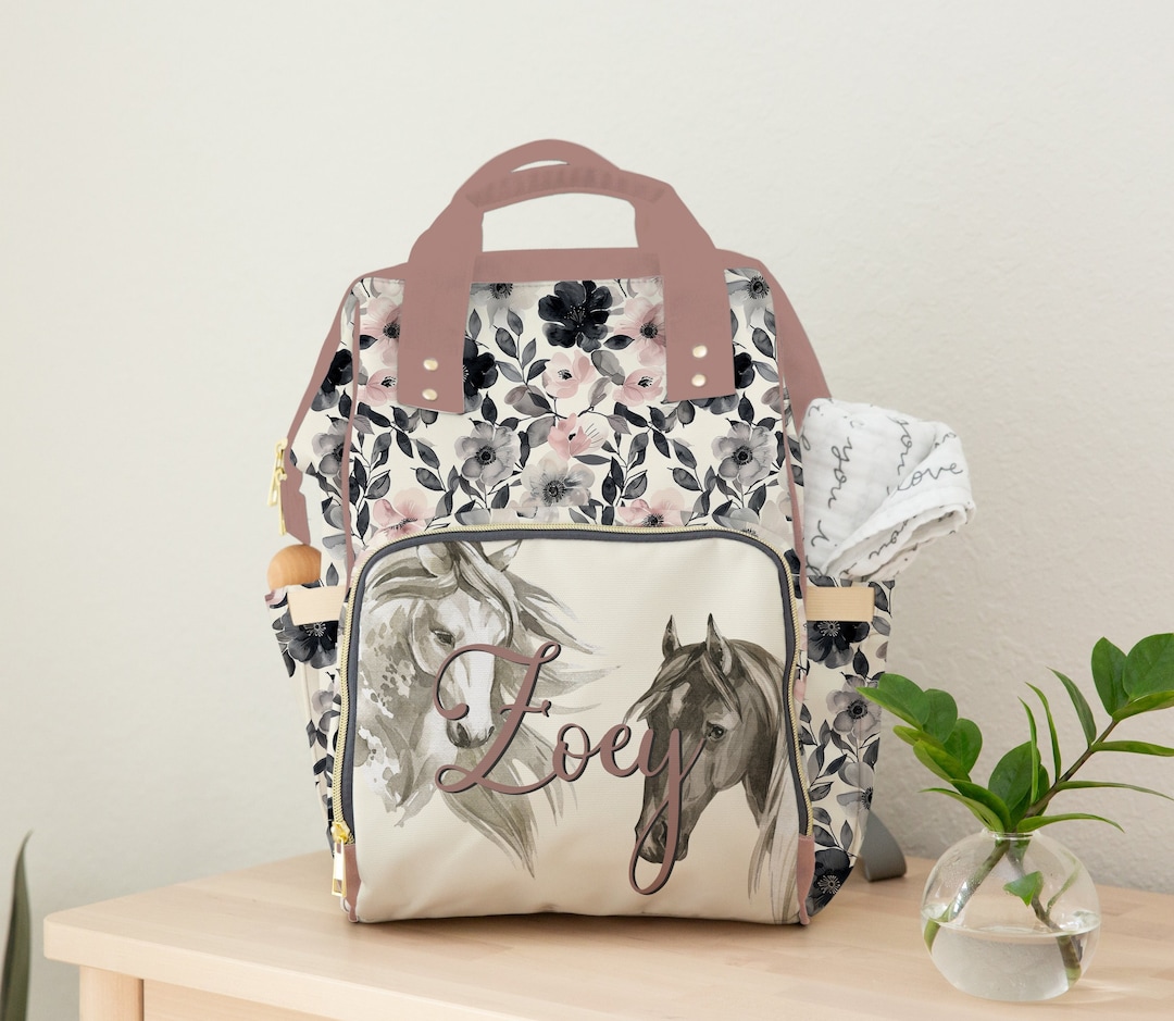 Horses and Buffalo Ledger Blue Multi-Function Diaper Backpack/Diaper Bag