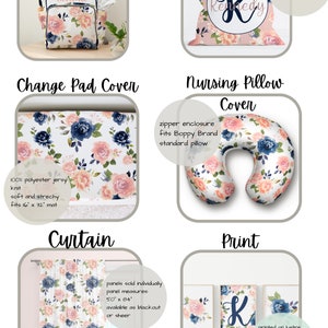 Crib Bedding Set Girl, Floral Nursery Bedding, Pink and Navy Blue Baby Girl Crib Bedding Set, Personalized Baby Decor image 7