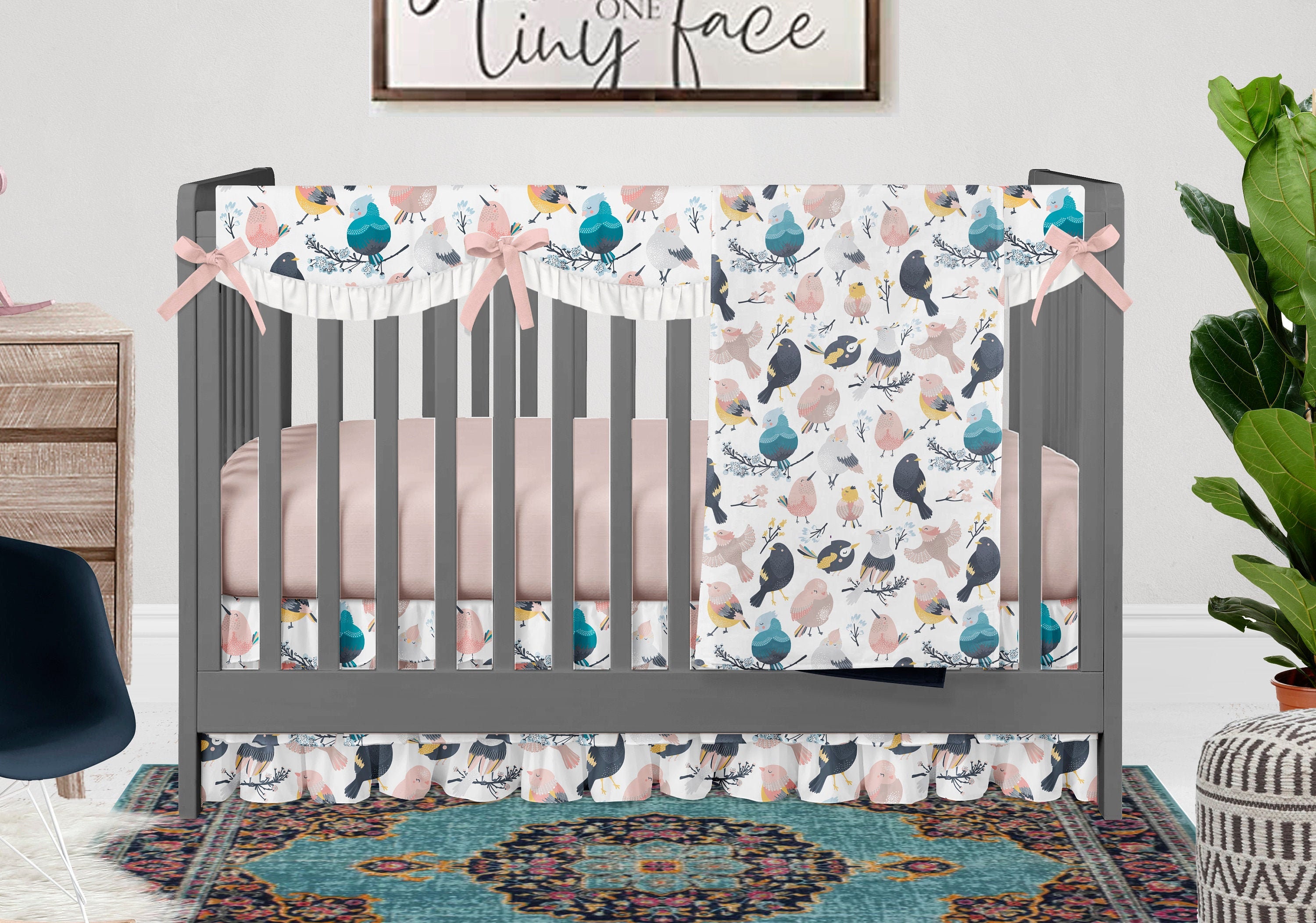 Baby Bedding Set Birds Nursery Pink 