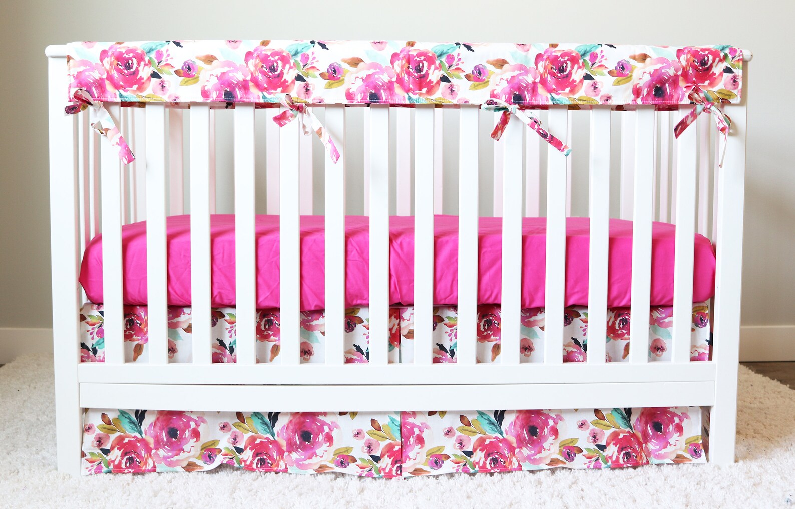 Floral Crib Bedding Baby Girl Nursery Crib Set Magenta Etsy