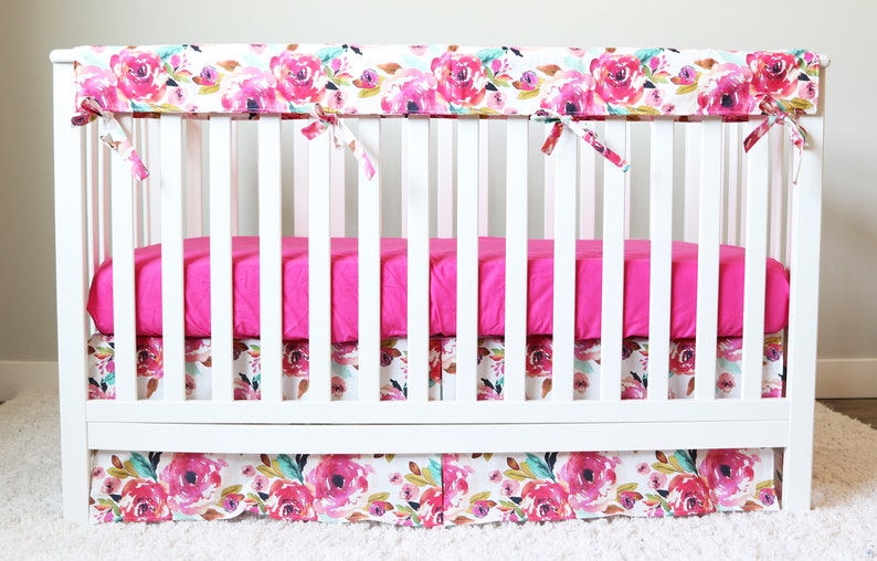 Floral Crib Bedding Baby Girl Nursery Crib Set Magenta Etsy