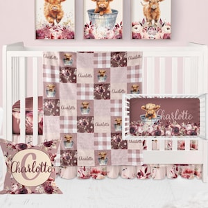 Highland Cow Baby Girl Crib Bedding Set: Floral Farm Nursery