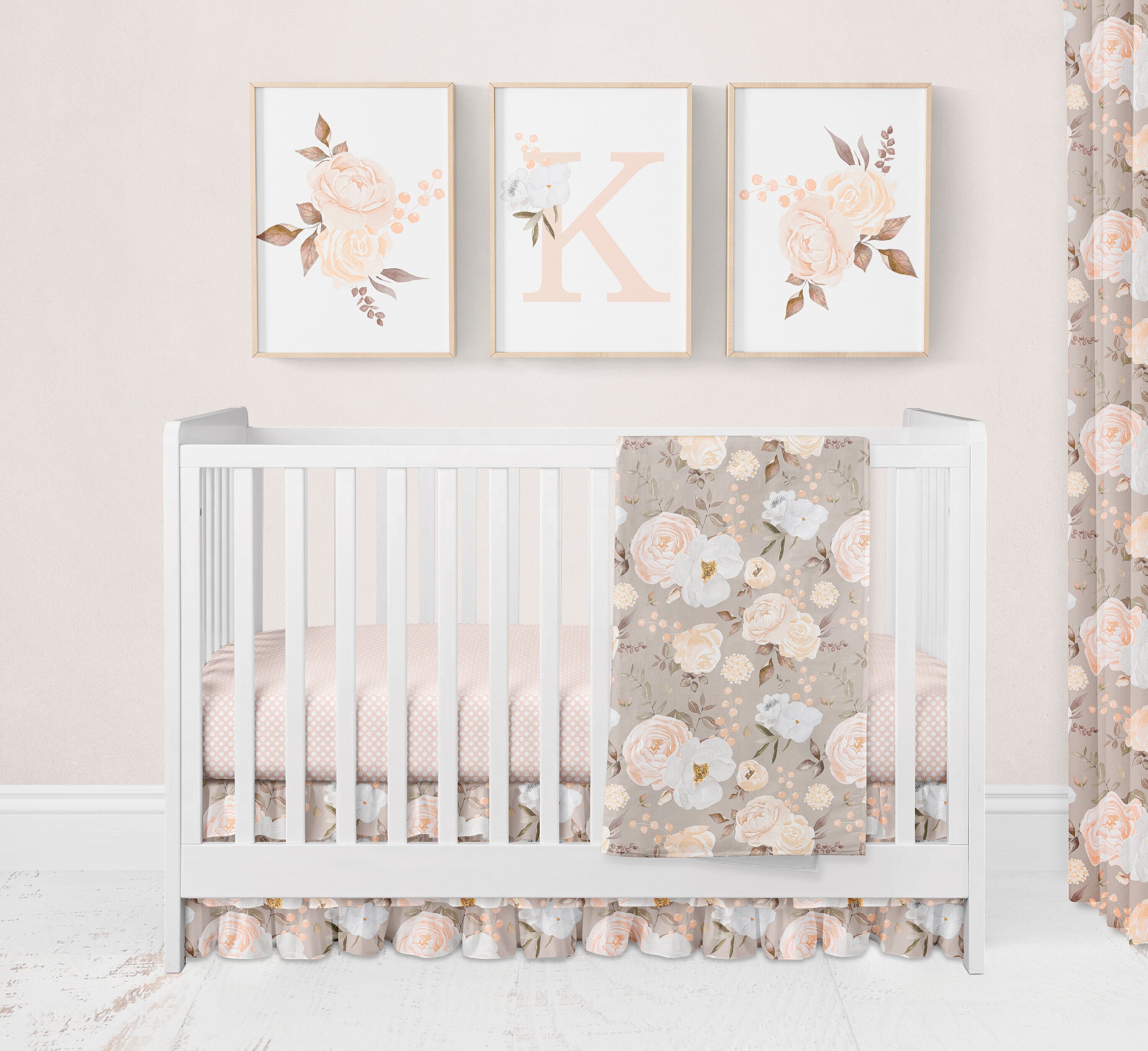 Grace 4 piece baby girl dusty pink floral layered patchwork crib bedding set sale