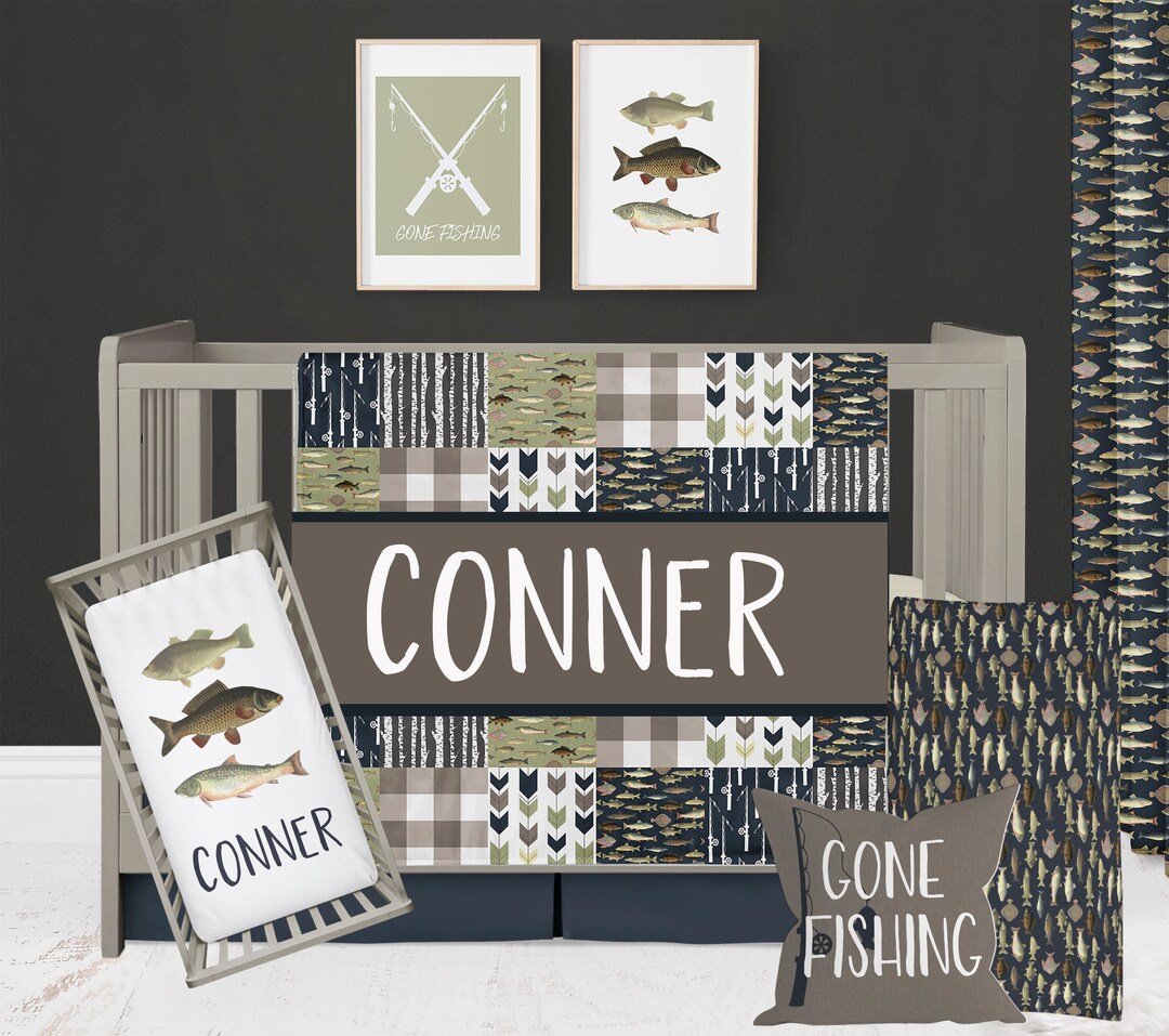 Fish Crib Bedding, Fishing Nursery Baby Boy, Outdoor Baby Bedding
