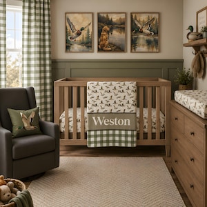 Mallard Duck Crib Bedding Set, Personalized Baby Blanket, Baby Boy Hunting Nursery Decor