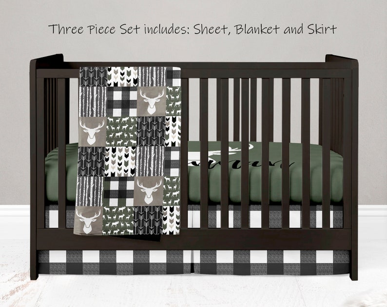 Woodland Nursery Bedding Set Deer Crib Bedding Black and Etsy