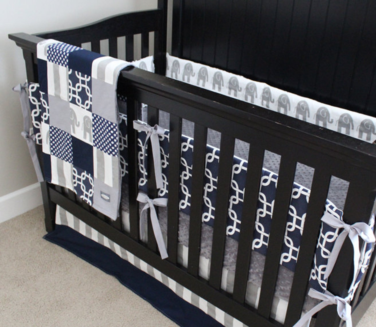 Navy Blue Gray Boy Nursery Bedding Crib Set Modern Geometric Etsy