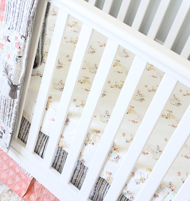 Woodland Nursery Girl Crib Bedding Woodlands Deer Girl Baby Etsy