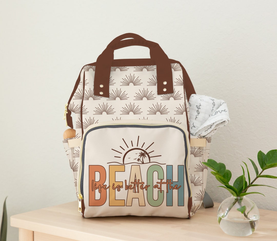 Beach Bag, Backpack Beach Diaper Bag, Retro Beach Themed Diaper Bag Etsy
