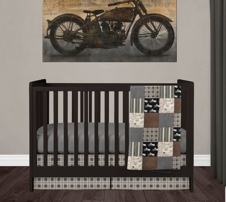 Motorcycle Nursery Crib Bedding Set Baby Boy Motorbike Theme Etsy