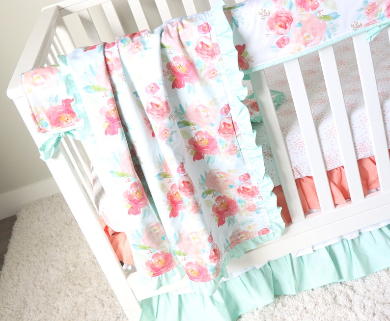 Baby Girl Bedding Floral Girl Nursery Bedding Set Watercolor Etsy