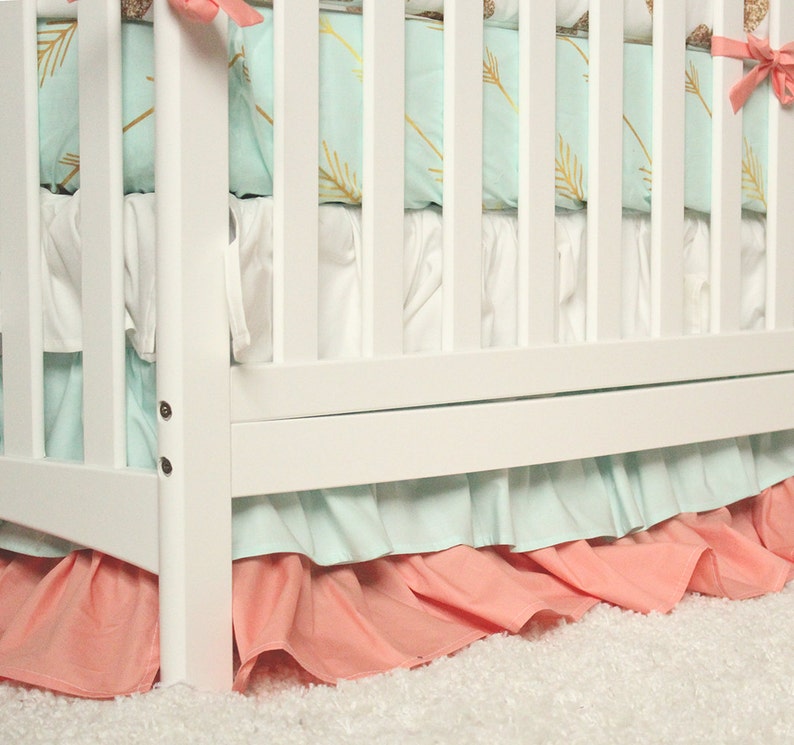 Baby Girl Bedding Gold Heart Nursery Crib Set Coral Mint Etsy