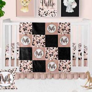 Leopard Crib Bedding Set: Pink & Black Baby Girl Nursery Decor, Personalized Baby Girl Shower Gift