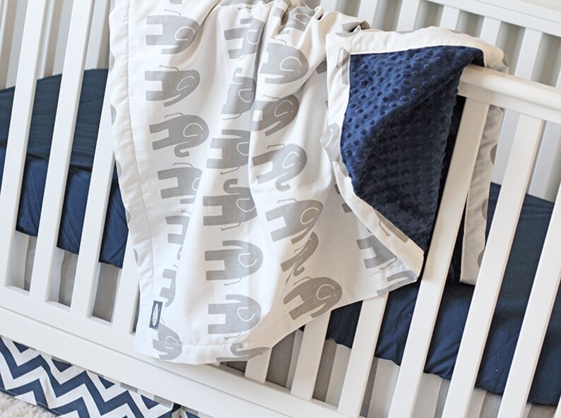Elephant Crib Bedding Set Grey And Navy Nursery Solid Navy Etsy