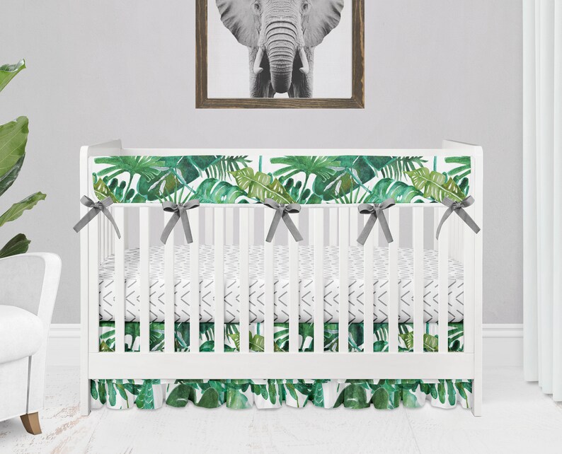Girl Crib Bedding Set in Tropical Palm Leaf Jungle Nursery Etsy Canada