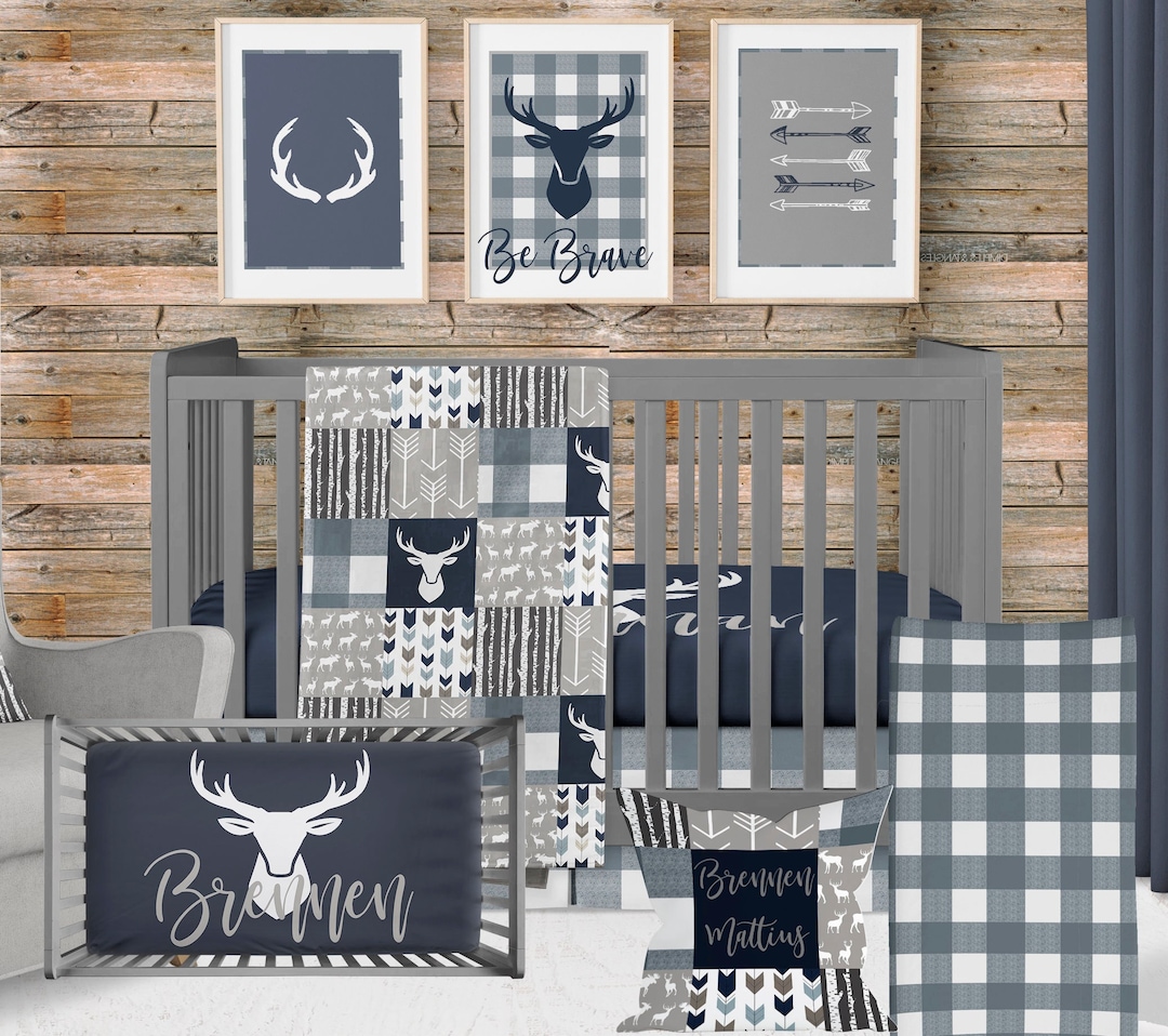 Crib Bedding Boy, Woodland Nursery Baby Boy Bedding, Deer Crib Set in