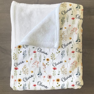 Name Baby Blanket, Wildflower Gift for Baby, Baby Name Blanket, Personalized Girl Nursery Decor, Newborn Swaddle, Hospital Blanket