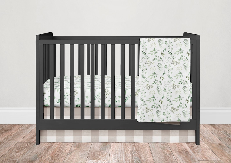 Greenery Crib Bedding Set Leaf Baby Nursery Tan Plaid Crib Etsy Canada