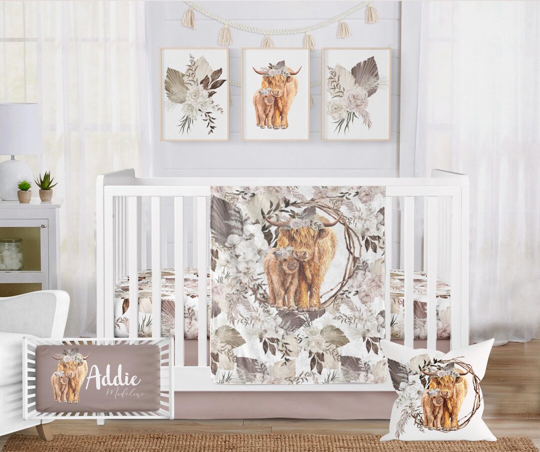 HawSkgFub Highland Cow Boho Floral Changing Pad Cover For Baby Girls, Western Farm Animal Retro Flower Diaper Change Table Covers, Soft Stretchy Safe