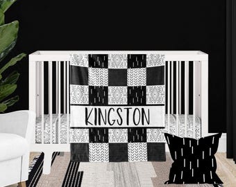 Modern Black and White Crib Bedding Set - Minimalist Boho Nursery Decor