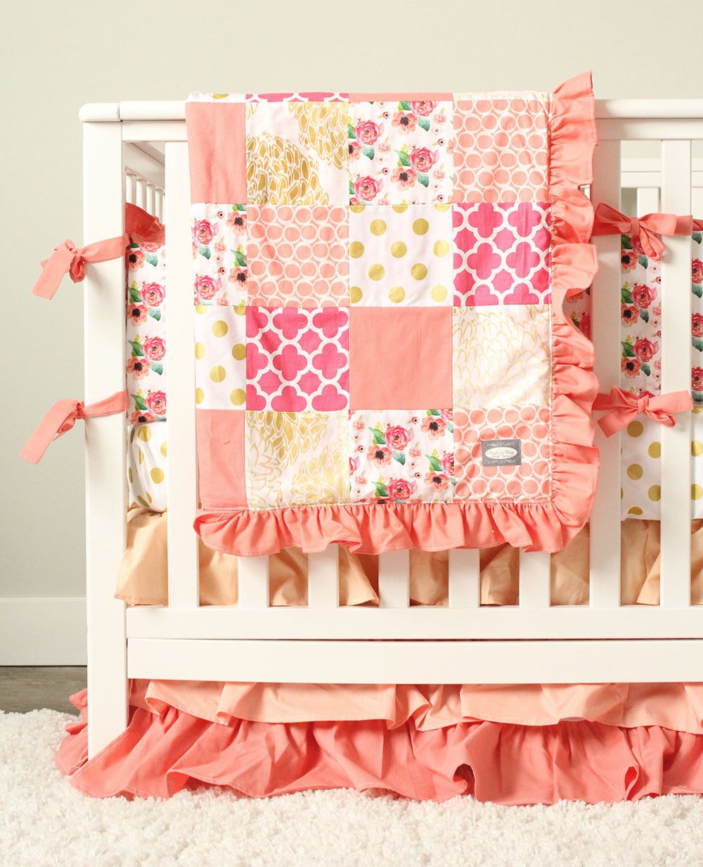 Baby Girl Peach Crib Bedding Set Floral Nursery Bedding