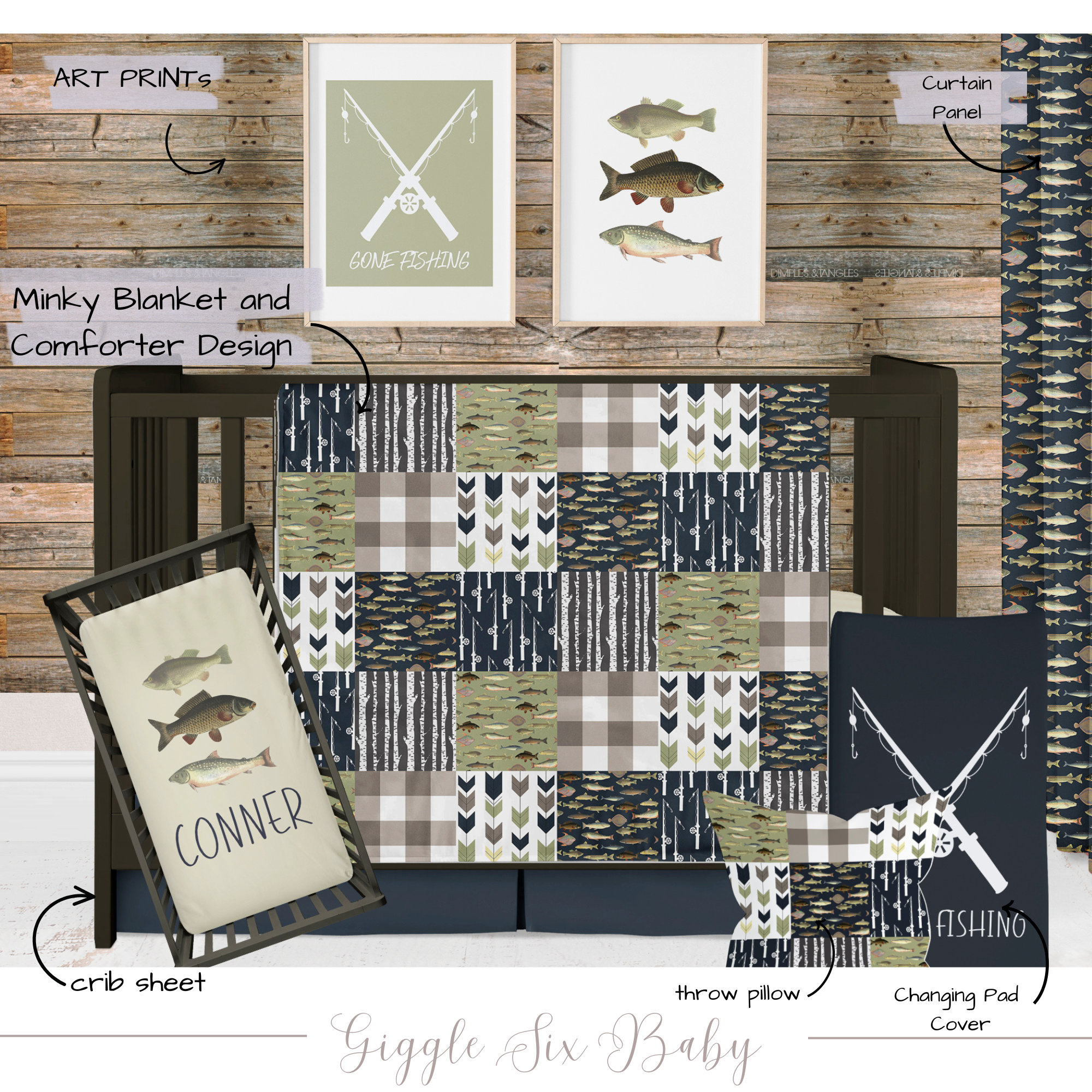 Fishing Crib Bedding Set for Baby Boy Nursery, Woodland Outdoor Gone Fishing  Nursery Theme -  Canada