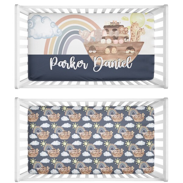 Noah's Ark Nursery Crib Sheets Baby Boy Name Fitted Sheets Personalized Crib Sheets Custom Noahs Ark Nursery Decor Change Pad Cover