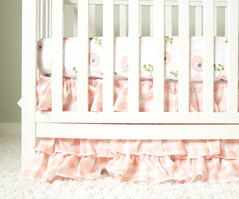 Pink and Coral Flower Bumper Baby Girl Pink and Navy Nursery Navy Floral Crib Bedding Blue Floral Sheet Buffalo Plaid Ruffle Skirt