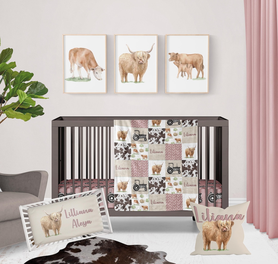 Baby Highland Cow 3-Piece Quilted Bedding Set NCU0TH906