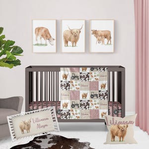 Highland Cow Crib Bedding Set - Personalized Farmhouse Baby Nursery Decor