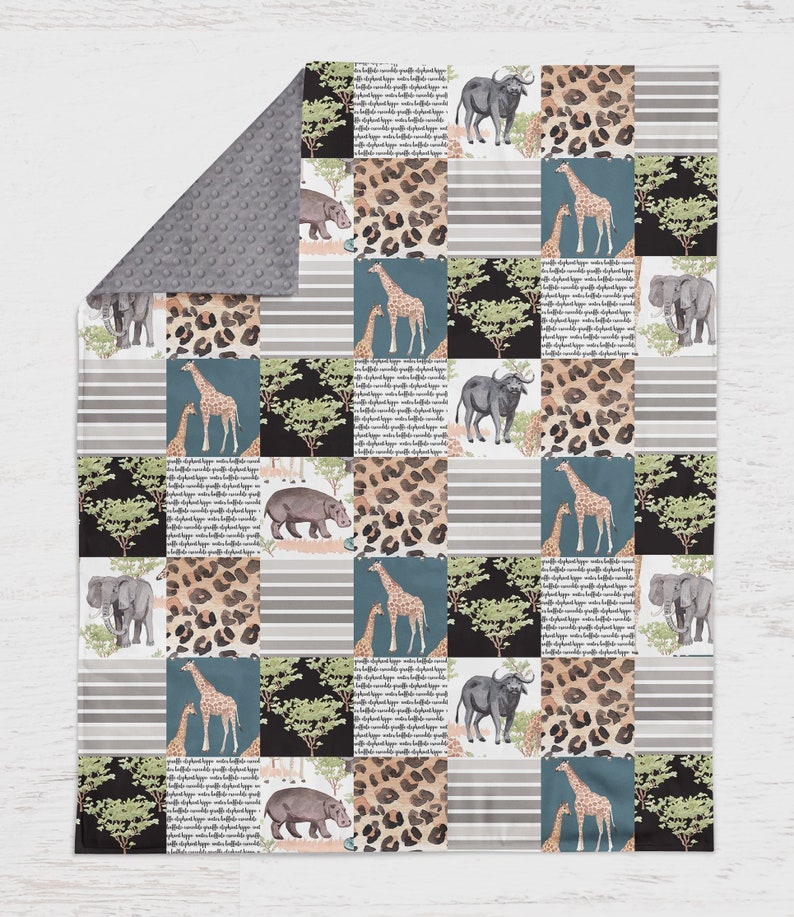 Jungle Safari Elephant And Giraffe Baby Blanket Nursery Crib Etsy