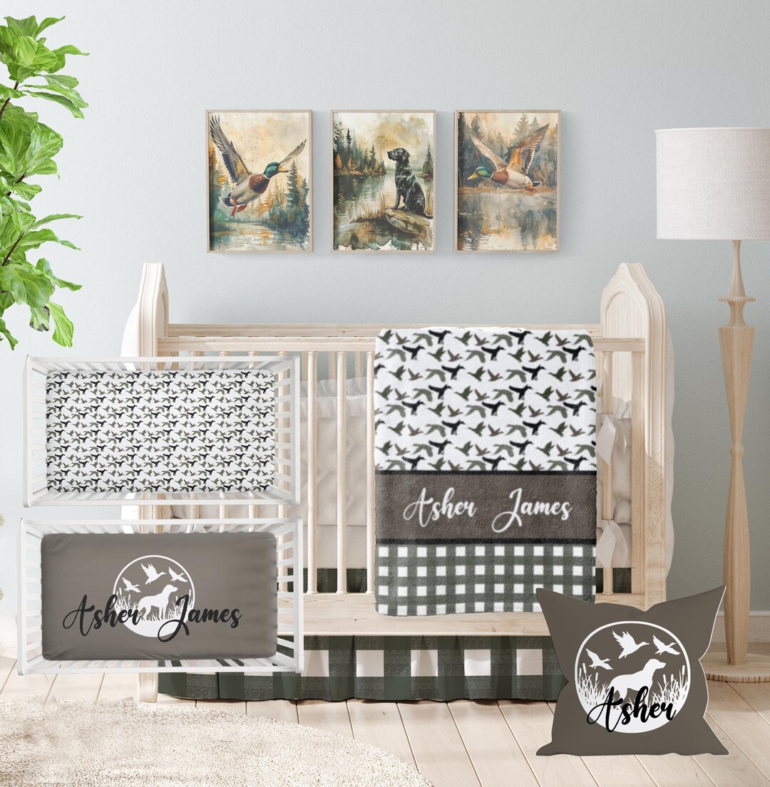 Mallard Duck Baby Boy Crib Bedding Set: Personalized Dog and Ducks ...
